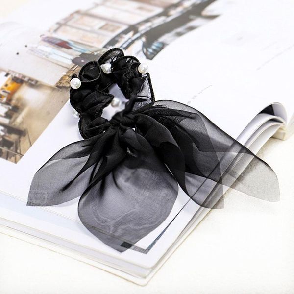 

summer elegant bow hair band vintage hair scarf pearl chiffon hair ties women elastic rubber band sweet color headband for girl q bbyklm