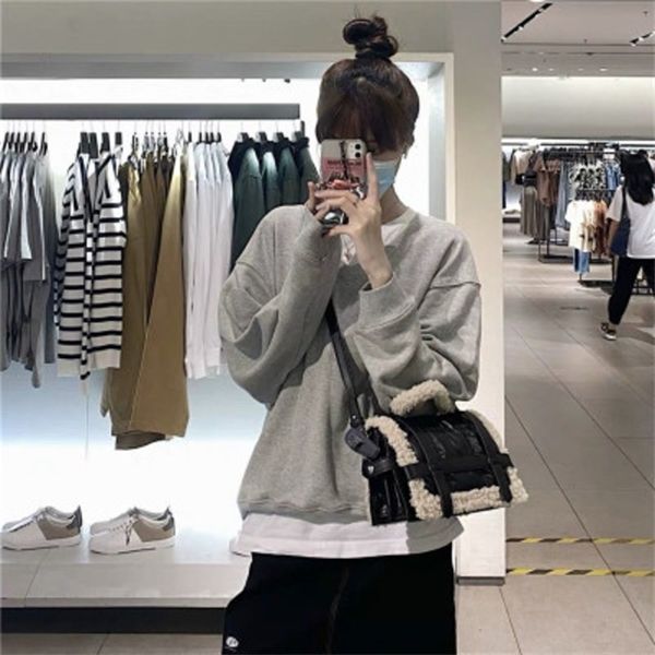 

fashion fur bag women jumbo capacity totes handbag black pu leather shoulder messenger sheep furbag 2020 winter new deisgner c1223