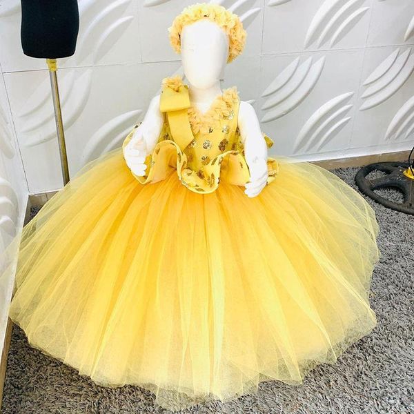 

girl's dresses yellow lace 2021 flower girl hand made flowers wedding guest party gowns communion dress custom size, Red;yellow
