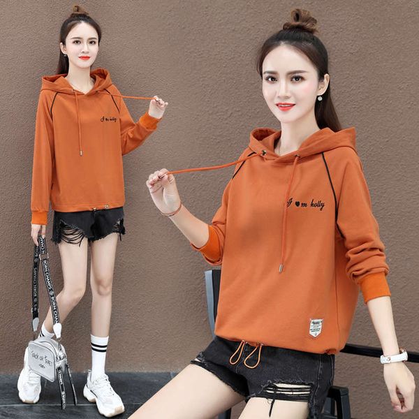 

short sweater women's loose korean version 2020 new spring and autumn fashion leisure hooded, foreign style thickened coat trend, Black