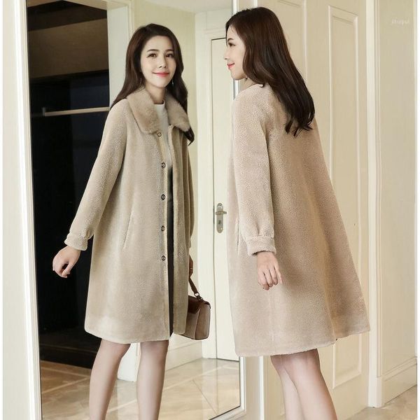 

women 2021 winter real fur coat female genuine wool fur coats natural collar warm sheep shearing jacket overcoat s5381, Black