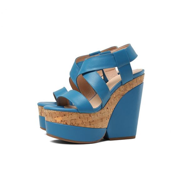 

2021 genuine leather soft women's slide wedges high heels woman shoes party sandals 39 o7lq, Black