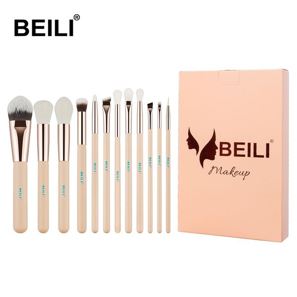 

beili pink 12pcs rose golden natural goat hair premium foundation eye shadow blush powder highlighter concealer makeup brush set 201007