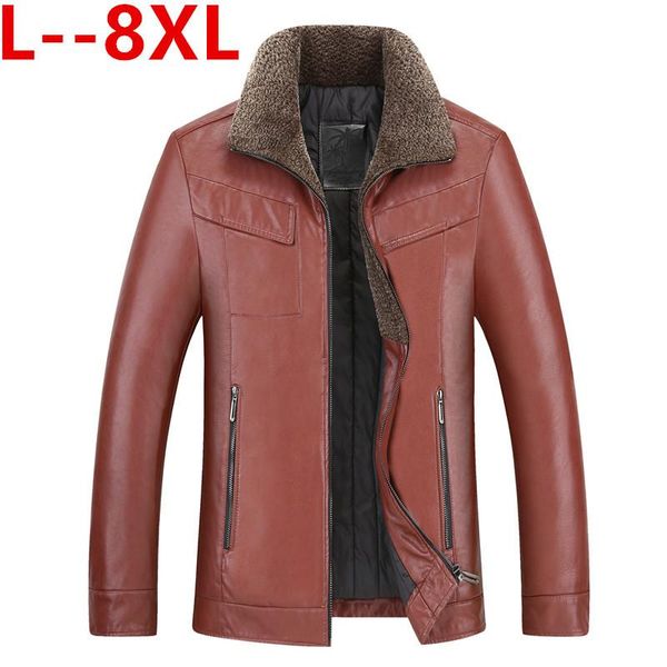 

8xl 6x men's winter warm fleece jackets and coats autumn men hat detachable leather jackets outwear motorcycle pu leather jacket, Black