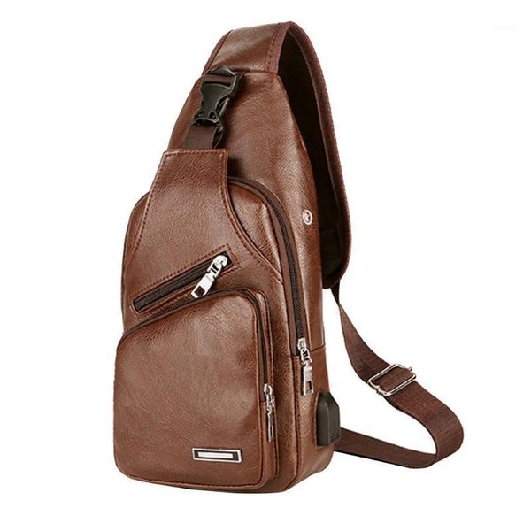 

waist bags aelicy chest bag men leather usb backbag with hole travel organizer male pu shoulder t111