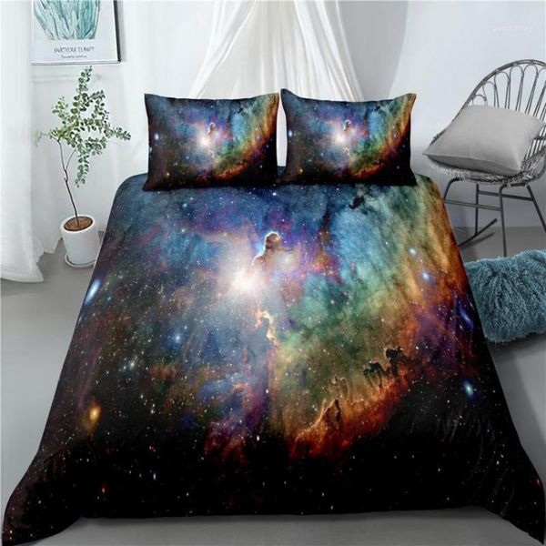 

colorful galaxy duvet cover set multicolor outer space bedding universe nebula night starry sky quilt cover kid bedroom dropship1