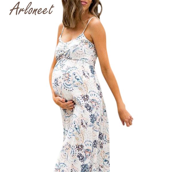 

arloneet clothes women maternity dress long floral print beach sundresses summer ladies pregnancy clothes casual dress lj201120, White