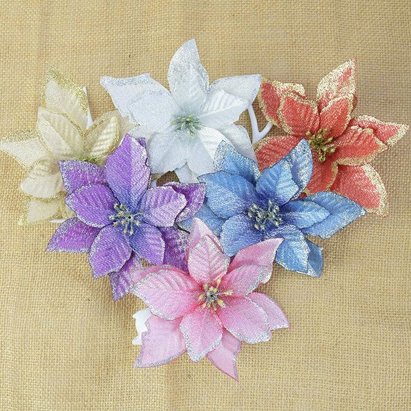 

5pcs gllitter poinsettia fake artificial flowers chrsitmas decoration for home navidad xmas tree new year party decor