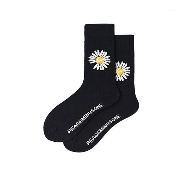 

men's autumn winter cartoon pattern cotton sunflower funny socks harajuku street fashion trend cartoon happy skateboard socks1, Black