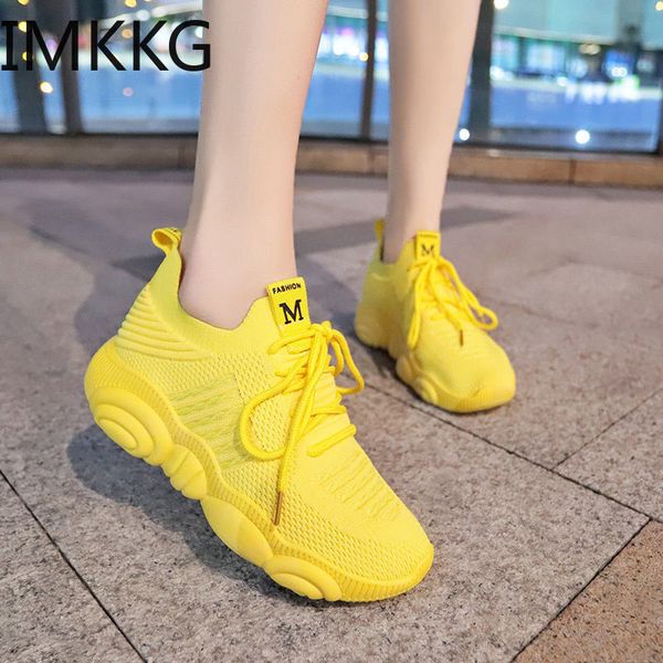 

fashion sneakers women platform sneakers casual shoes women flying breathable mesh women sneakers yellow basket femme 201109, Black