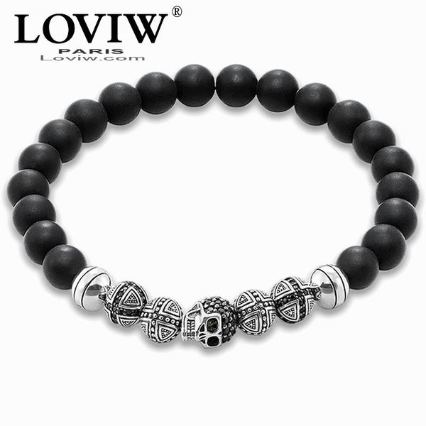

skull cross bead bracelet sabor halloween new punk fashion good jewelry for men & women beads silver-plate gi, Black