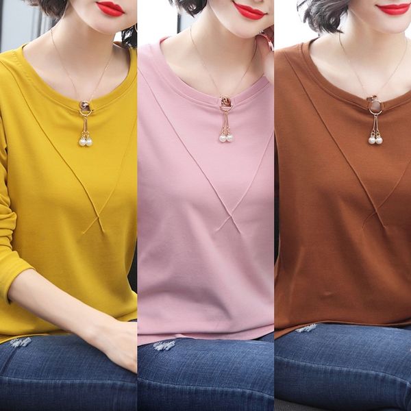 

jwsly long tsleeve t-shirt women's bottoming shirt spring style 2020 cotton new women's wear with inside fashionable thin foreign, White