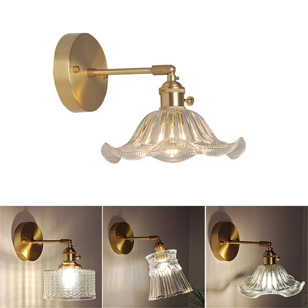 

modern clear glass wall lamp copper wall sconce bedroom bedside wall light fixtures study illumination with knob switch e27