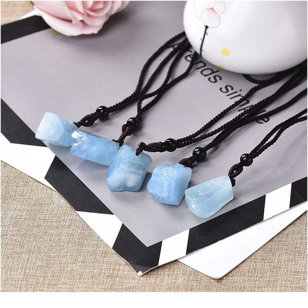

100% natural aquamarine original stone pendant natural quartz stone raw crystal quartz fashion for men women jewelry qylvqt, Black