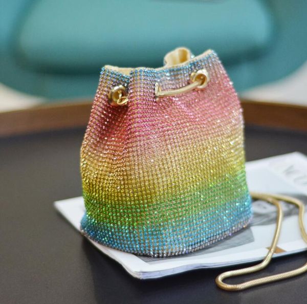 

chain handbag women multicolor drill bucket bag mini shoulder bags rainbow color crossbody bag fashion girl bag