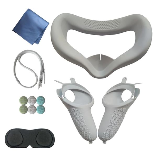 

durable silicone vr gaming headset face pad cover skin lens wiping cloth rocker cap set protective sleeve easy to apply for oculus quest 2
