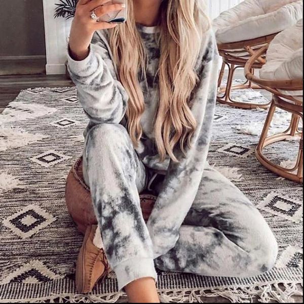 

women clothes two piece set pants and tie dye lounge wear ropa mujer summer ensemble femme 2 pieces sweat suits, Gray