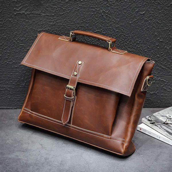 

gumst vintage men's bag crazy horse pu leather file briefcase men messenger fashion shoulder crossbody bags laphandbag