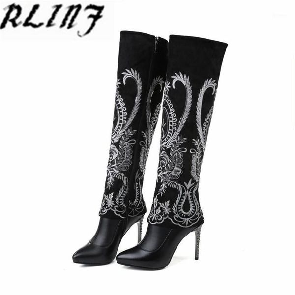

rlinf celebrity style with high heeled knee boots1, Black