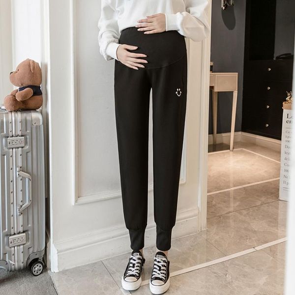 

fashion pregnant women's casual pants air layer autumn thickening pregnant women belly lift pants loose wear, White