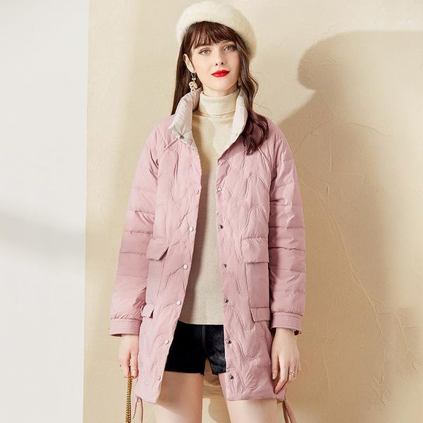 

mid-length stand-up collar adjustable waist ladies down jacket 2021 winter new fashion white duck down sweet jacket women1, Black