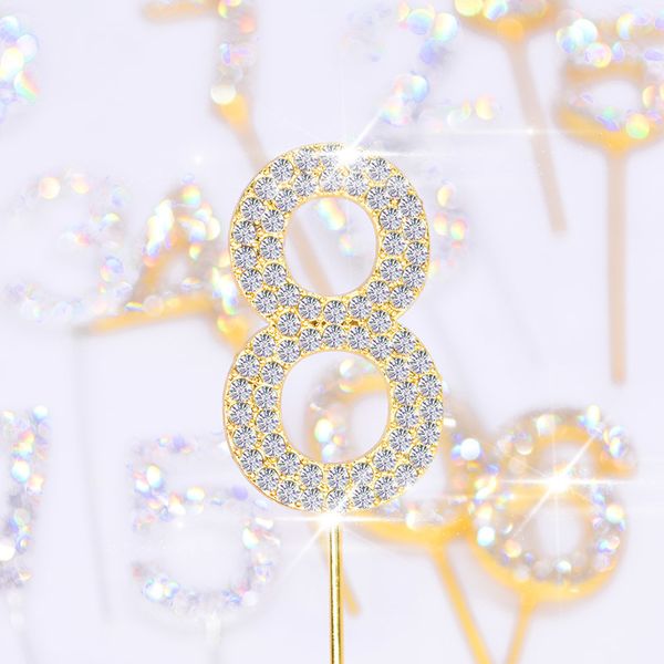 

1pc gold silver diamond-studded number 0-9 rhinestone collection er for birthday party dessert cake decoration gifts
