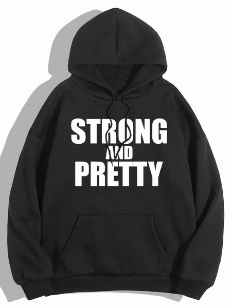 

letter graphic drop shoulder drawstring thermal lined hoodie i394#, White;black