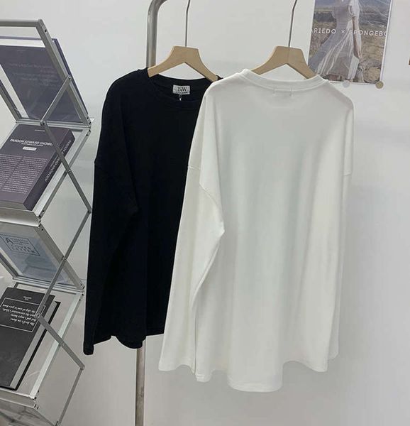 

2020 t-shirt women's round neck autumn loose bf style casual solid color versatile simple show thin long sleeve bottoming shirt, Black;gray