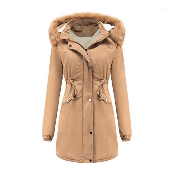 

2021 trend women's jackets warm coat jacket outwear fur' lined winter mujer hooded thick female overcoat, Black;brown