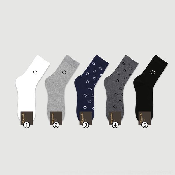 

zje2w dongdaemun autumn new and men's cotton casual x8g0w color cotton mid-length smiling face high-kikiyasocks korean socks solid, Black