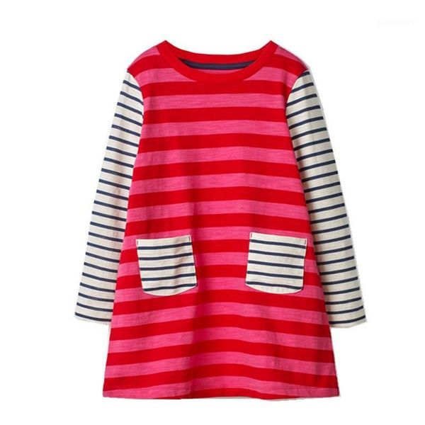 

jumping meters new designs baby dresses 2020 stripe girls dress cotton children clothes long sleeve kids frocks dresses for girl1, Red;yellow