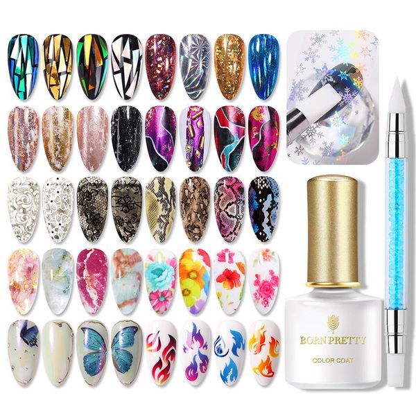 

nail gel born pretty transfer foil set diy design 3 in 1 naill adhensive stickers with silicone pen art decoration tool, Red;pink