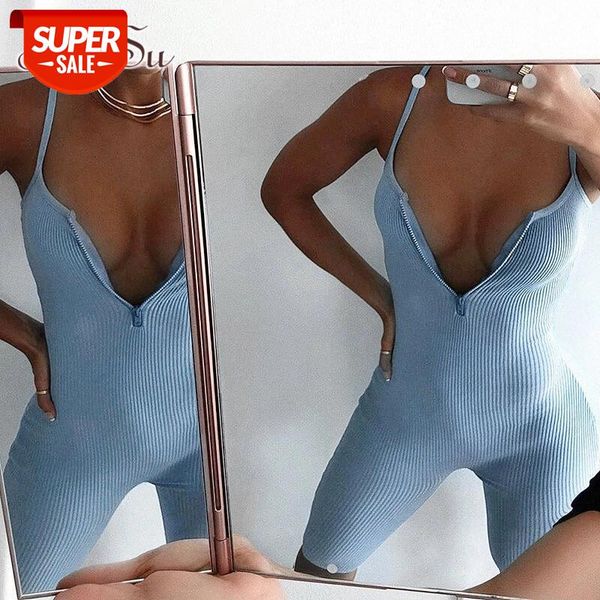 

artsu casual zipper off shoulder playsuits sleeveless romper summer 2020 women knitting jumpsuit jogger sports fitness asju20736 #dw4m, Black;white