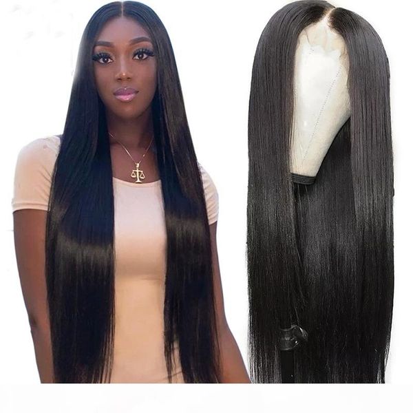 

30 inch lace front wig for women preplucked virgin peruvian glueless 28 30 inch long straight lacefront human hair wigs bleached knots, Black;brown