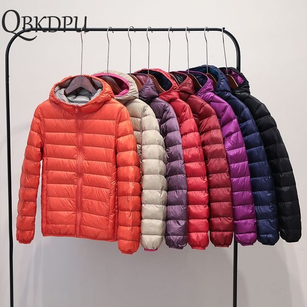 

ultra light double-side autumn parkas women hooded duck down coats new winter slim warm down jackets ladies casual outerwear 201030, Black