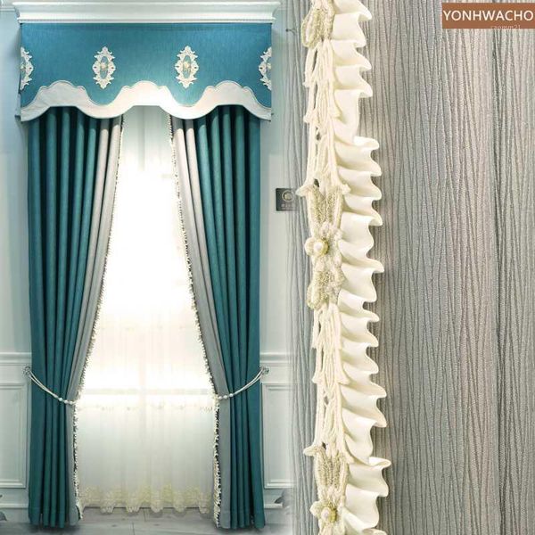 

custom curtain nordic high-precision texture non-iron modern fashion blue cloth blackout curtain valance tulle panel c2631