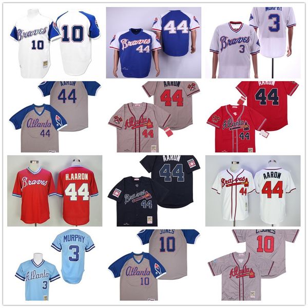 

vintage atlanta 44 hank aaron h.aaron 3 dale murphy 10 chipper jones 1957 1963 1973 1974 1982's jerseys, Blue;black