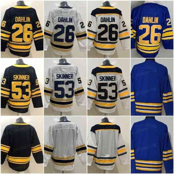 

2021 reverse retro 26 rasmus dahlin hockey jerseys 53 jeff skinner 50th gold white blue stitched shirts mens s-xxxl, Black;red