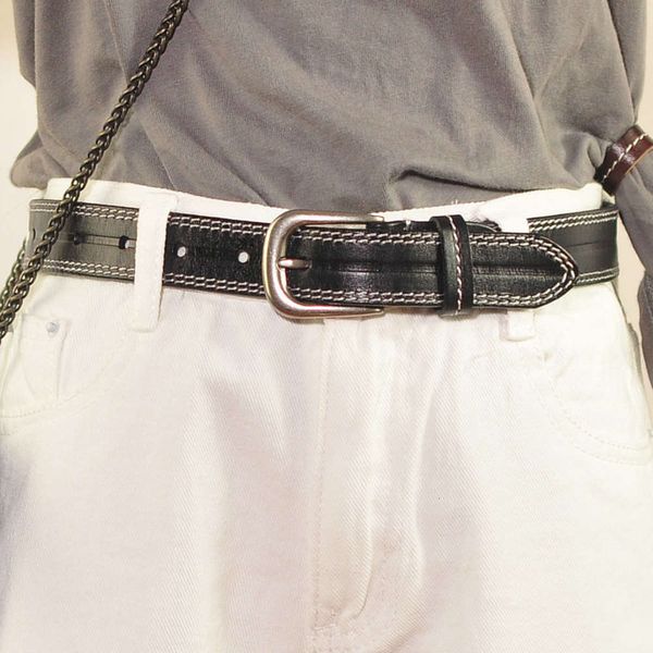 

2019 new fashion personality head belt women's leather black, Black;brown