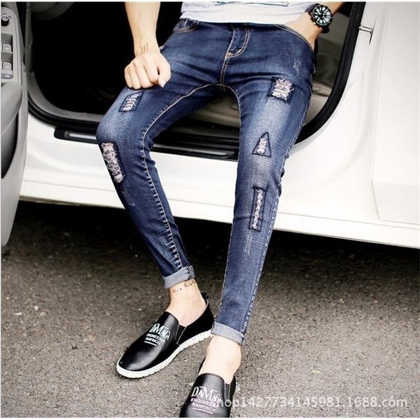 

spring autumn casual fashion beggars ripped hole denim jeans mens pants cowboy teenagers trousers men 28-34 201111, Blue