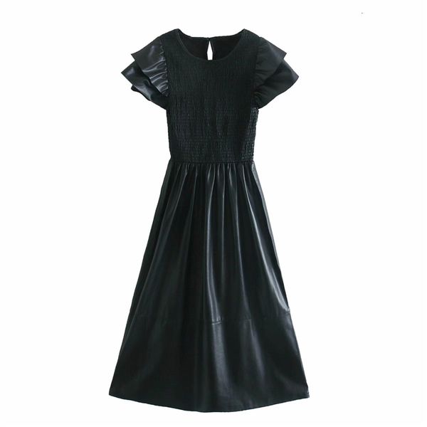 

2021 new elegantes vestidos de couro falso moda senhora borboleta manga streetwear feminino o-pescoo vestido longo menina 5yzu, Black;gray