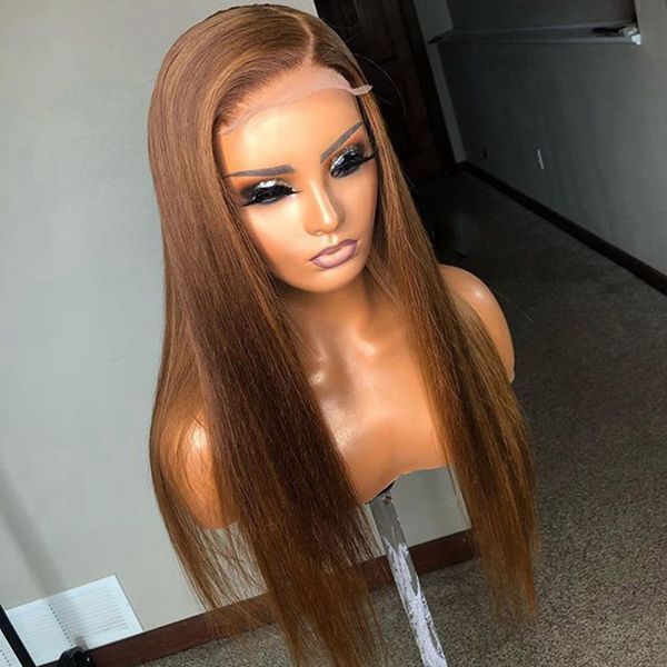 

golden brown silky straight glueless full lace unprocessed human hair 13x6 lace front wig for women medium brown swiss 360 lace frontal wig, Black