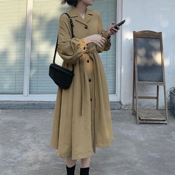 

trench coat new fashion women long trench coat spring vintage belt double breasted khaki casual outwear office1, Tan;black