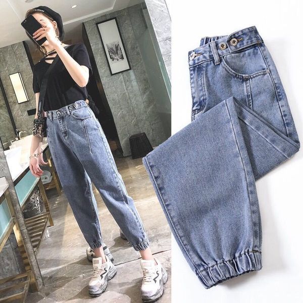 

oversize high waist jeans elastic loose korean jeans women boyfriend pants women plus size oversized jeans woman trousers 210222, Blue