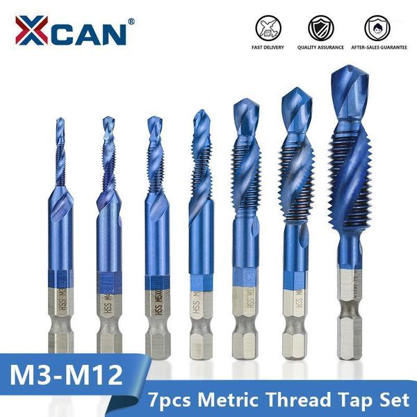 

xcan thread tap hex shank metric tap drill bit 7pcs m3-m12 machine plug screw hole drilling threading tools screw theap1