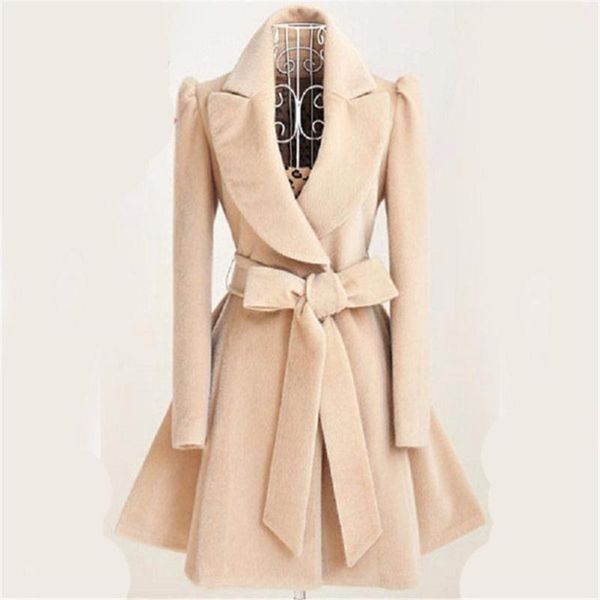 

especially autumn winter blend coat women 2018 slim long trench coats female sweet bow belt windbreaker woman cashmere, Tan;black