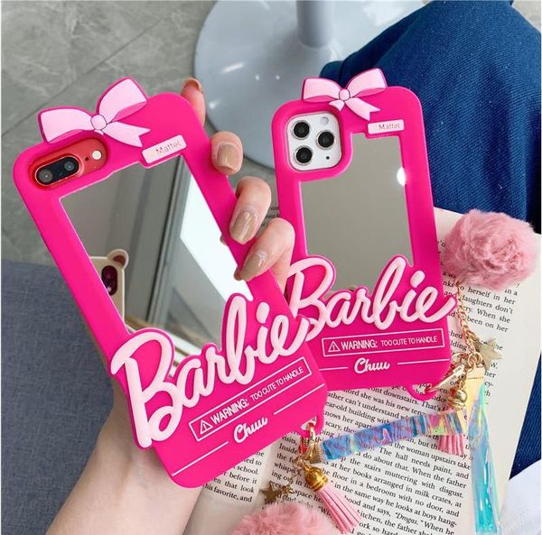 

good fashion carton barbie mirror silicon phone cases for iphone 11 pro x xs max xr 7 8 plus se cute pink case back cover for gift