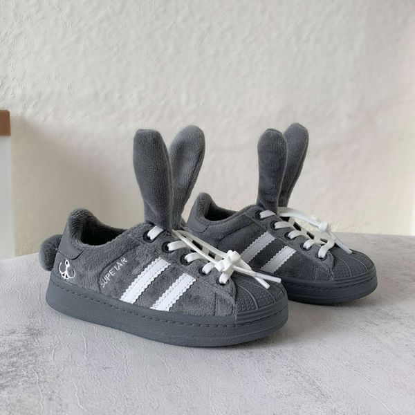 

sports 2020 winter new children's girl's blue rabbit fashion plush star leisure sho, Black;red