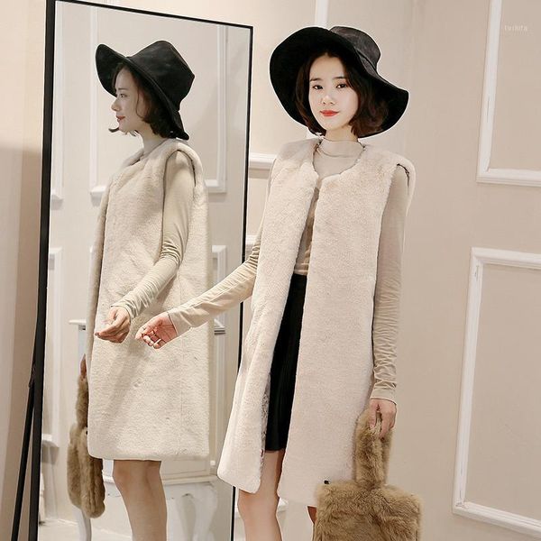 

fashion autumn winter women long vest coats faux fur vests ladies warm thick cotton waistcoat jacket plus size 3xl ab16351, Black