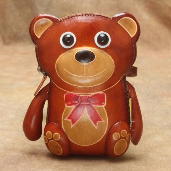 

fashion female vegetable tanned leathe cartoon cute bear shoulder crossbody bag genuine leather women casual style coin purse
